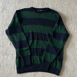 Brandy Melville green and navy brianna striped sweater
